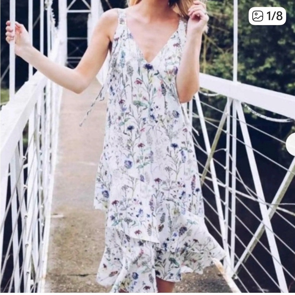 H&M Watercolor Floral White Sleeveless Dress 6